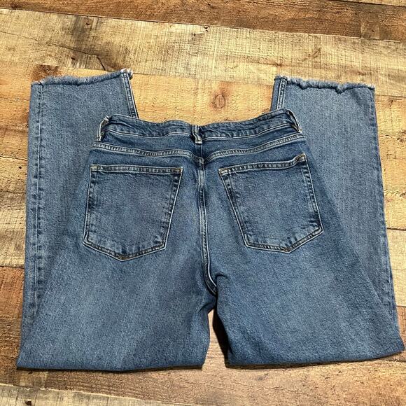 All Saints Women's Medium Wash Denim Straight Leg Raw Hem Harper Jeans Sz 28 - Picture 6 of 6